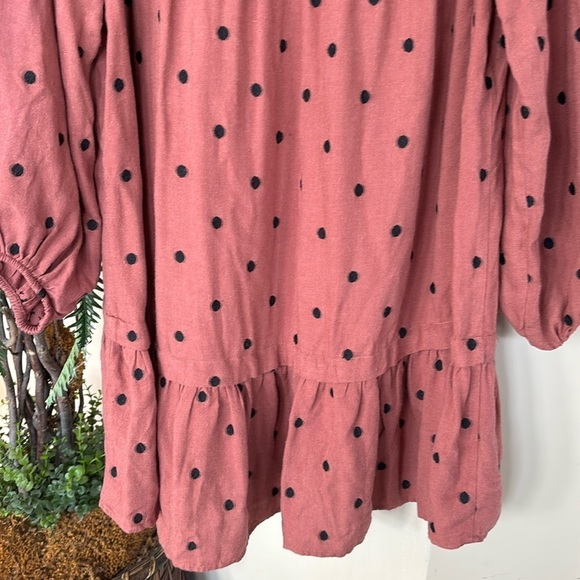 ZARA Mauve Polka Dot Long Balloon Sleeve Ruffle Smock Mini Dress Drop Waist - Picture 12 of 14